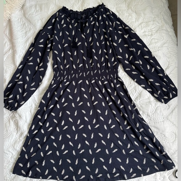 Garnet Hill Split Neck Dress XS Feather Stretch Tie Organic Cotton - Picture 2 of 10